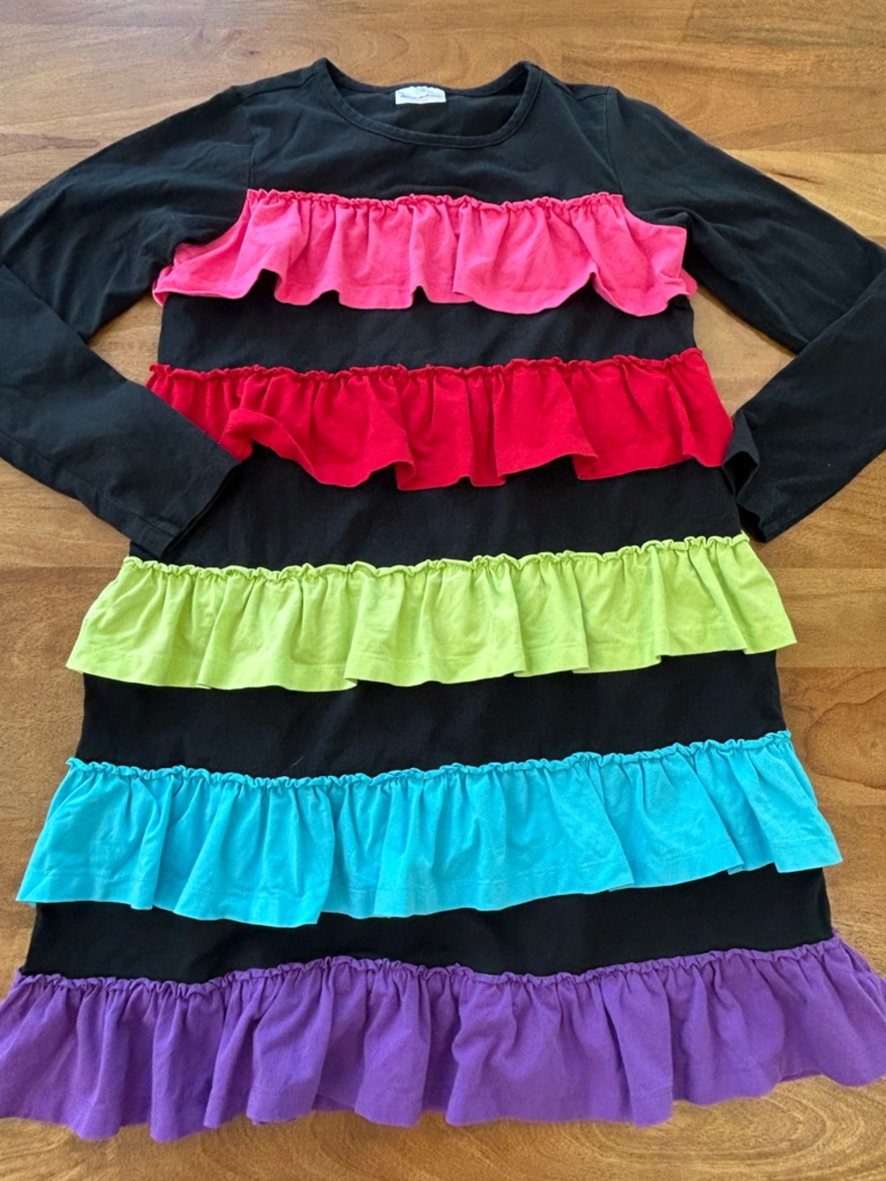 Hanna Andersson Black and Bright Color Ruffle Dress Girl Size 150